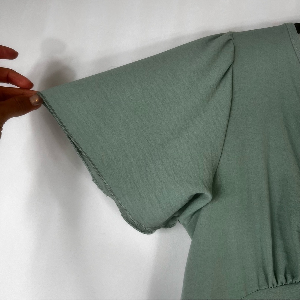 See You Monday Midi Dress  mint green, V-neck A-Line Stretchy Flared Sleeve Sz:M - Picture 6 of 15